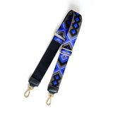 Leather bag Strap blue tapestry in leather made in Italie, flat