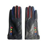 Leather Button Multicolor Gloves