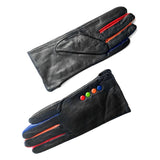 Leather Button Multicolor Gloves