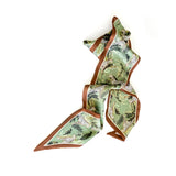 Small satin scarf olive green design, flat