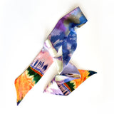 Twilly satin scarf, with pastel impressionist design, flat